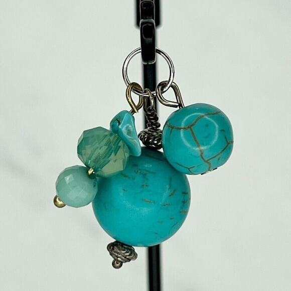 Faux Turquoise Beaded Silver Tone Upcycled Pendant - Picture 1 of 4